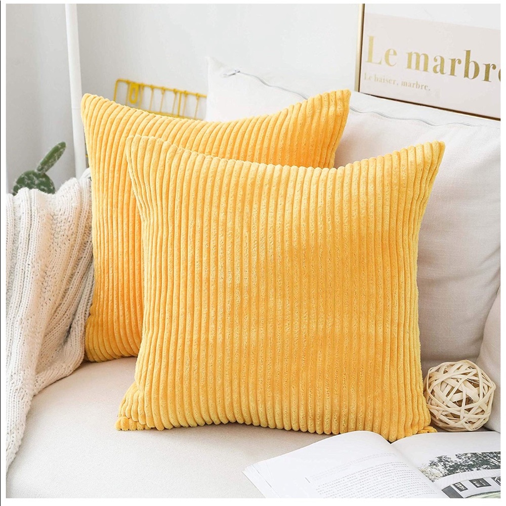 Set of two yellow corduroy decorative pillows
